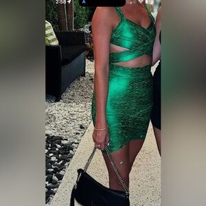 Metallic Green 2 piece set Fashion Nova